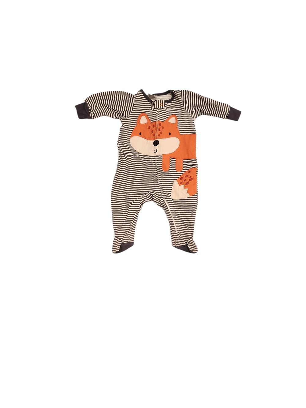 0-3 Month Striped Fox Footed One-Piece in Orange and Cream